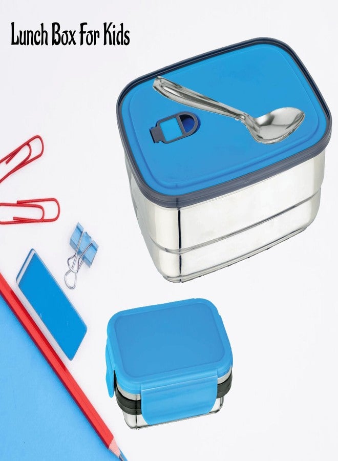 Nabhya Brazil Big Stainless Steel Tiffin Box for Kids, Airtight Leak Proof Lunch Box with Mini Katori Inside with Spoon | Meal Lunch Box for School, Boys & Girls-1220ml (Big, Blue) - Image 5